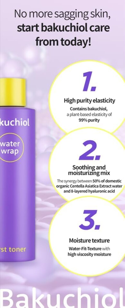 CHARMZONE Bakuchiol WaterWrap First Toner 99% Pure Bakuchiol Alternative to Retinol, Triple Collagen Intense Firming &amp; Revitalizing, Pore Reducing Korean Skincare 7.1 fl.Oz./210ml