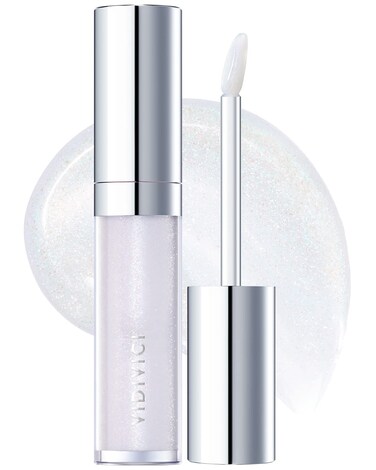 VIDIVICI Millennial Lip Oil #02 Illumination - Non-Sticky Dewy Gloss for Moisturized &amp; Voluminous Lips - Illuminating Transparent Lavender-Blue Glitter Lip Makeup, 0.12 fl.oz.
