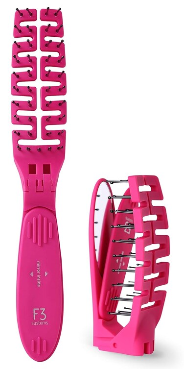 Compact Folding Hair Brush with Mirror - Detangling Comb for Adults &amp; Kids, Portable for Travel &amp; Storage, Wet &amp; Dry Hair