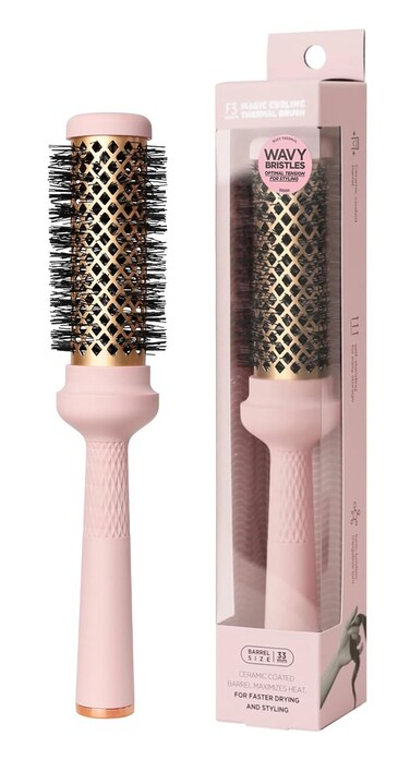 Wavy Thermal Brush(1.3 Inch), Cut Drying Time,Self-Standing Round Quick Styling Brush, Great Blowout, Ceramic Coated/Ionic Thermal Barrel,Blowout Volume, Wave Styler