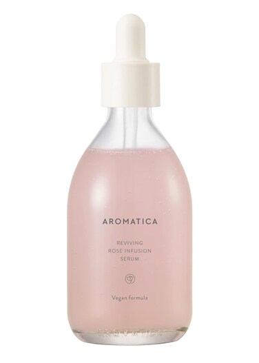 AROMATICA Reviving Rose Infusion Serum 3.38oz / 100ml, Vegan, Rejuvenating Hydration Serum, Vitality Serum for dry skin   with Damask Rose Water and Rose Oil