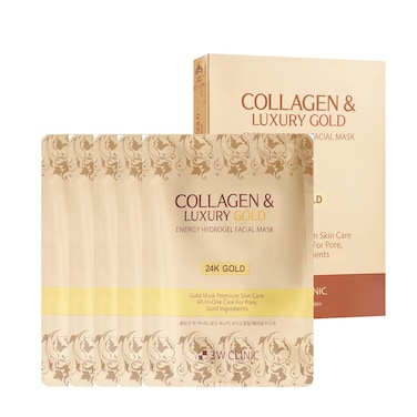 3W Clinic Collagen &amp; Luxury Gold Energy Hydrogel Facial Mask (Pack of 5), 24K Gold mask Premium Skin Care All-in-One Care For Pore, Gold ingredients