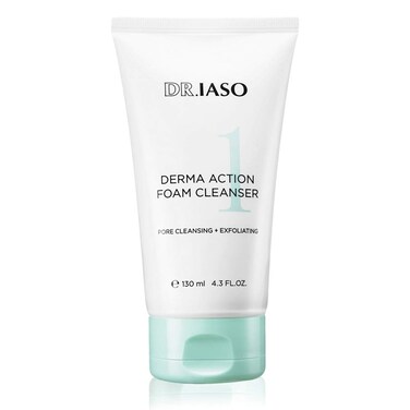 IASO Derma Action Foam Cleanser   Clear Cleansing Foam, Time-Saving Two-In-One Formula Cleanser, Whipped Foam and Protein-Digesting Enzyme Powder, Korean Skin Care, 4.3 oz