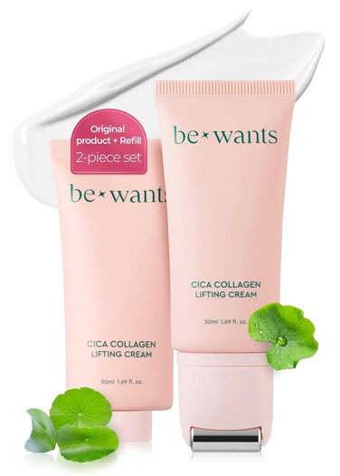 Bewants Neck Lifting &amp; Firming Cream with Centella Asiatica, 2 Pack, Vegan Hyaluronic Acid. Neck and Face Firming Cream Moisturizer for Sagging Skin with Gua Sha Roller