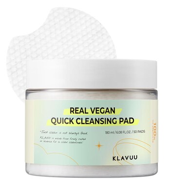 REAL VEGAN QUICK CLEANSING PAD &ndash; Gentle Makeup Remover, Deep Pore Cleansing, Soothing &amp; Moisturizing Formula, Hypoallergenic, Ideal for Sensitive Skin &ndash; 50counts