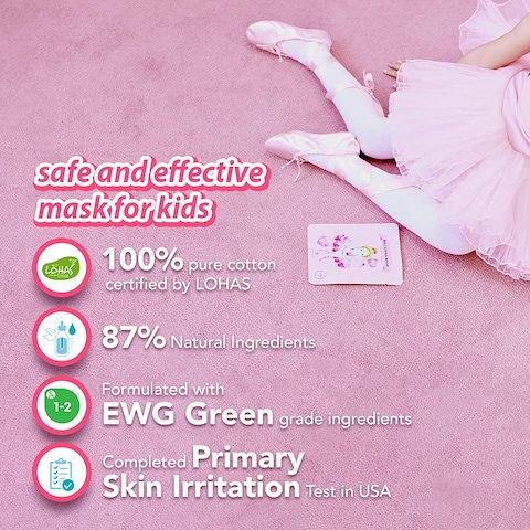 [ peach and ] Ballerina Face Mask Sheet for Kids, Children   Facial Mask made with 100% Cotton (10pcs)