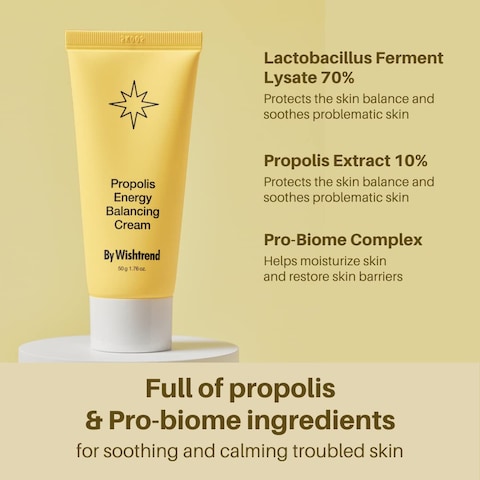 BY WISHTREND] Propolis Energy Balancing Cream 1.69 Fl oz, 50ml, 10% Propolis, Face cream for oily skin, Improves the skin barrier, Rich in antioxidant, Light texture, Probiotics Moisturizer