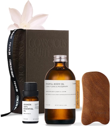 TOUN28 Mindful Body Oil 3.38 fl.oz / 100ml &amp; GUA SHA Set, Calming and Relaxing Body Massage Oil, Sensitive Skin, YLANG YLANG and Rosemary Scent
