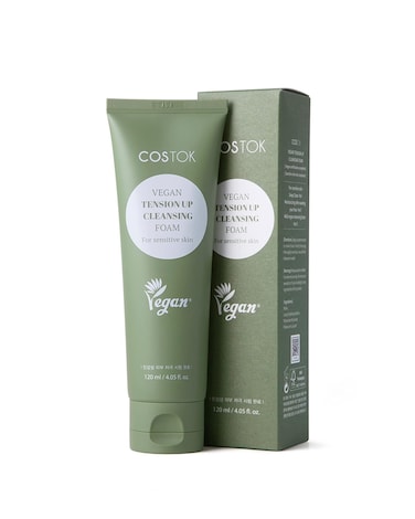 COSTOK Vegan Tension Up Cleansing Foam for sensitive skin 120ml 4.05oz. Refreshing Mild Daily Face Wash Cleanser Vegan Formula EWG Verified PEG Free Cruelty Free Gel Type Soy Ink Packaging