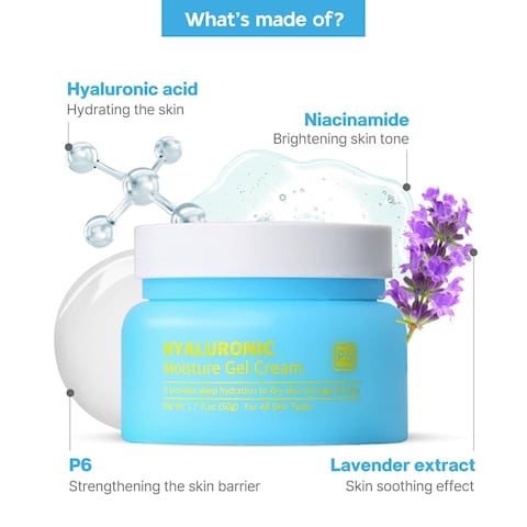 HYALURONIC Moisture Gel Cream, Hydrating Hyaluronic Acid Moisturizer, Refreshing gel cream for dry and oily combination skin, For All Skin Types, 1.7 fl.oz