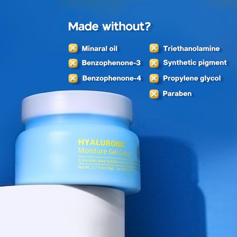 HYALURONIC Moisture Gel Cream, Hydrating Hyaluronic Acid Moisturizer, Refreshing gel cream for dry and oily combination skin, For All Skin Types, 1.7 fl.oz