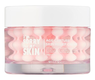 I'M SORRY FOR MY SKIN Age Capture Facial Cream, Korean Skin Care Moisturizer for Face and Neck with Hyaluronic Acid, Anti-Aging, Wrinkle Gel-Cream for Women (Pink - Skin Relief Cream, 1.76 oz)