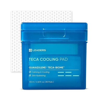 LEADERS Teca Cooling Toner Pad - Instant Relief for Dry, Overheated Skin   Vegan-Certified   Clinically Proven Efficacy   Korean Skincare 80 Pads x 130ml