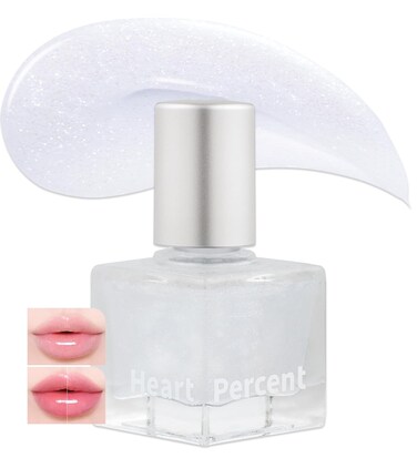 Heart Percent Dote On Mood Top Coating Lip Plumper, High-Shine Glossy Finish Blue &amp; White Pearl Sparkles Lip Gloss 05. Cool Glitter