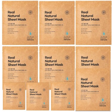 varuza] Real Natural Sheet Mask &ndash; EWG VERIFIED, Vegan Face Mask for Hydration, Non-GMO, No Artificial Fragrance, Made in Korea (10 PACK, BLUE AMPOULE)