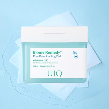 UIQ Biome Remedy Pore Reset Cooling Pad, Hydrating &amp; Cooling Korean Toner Pads, Instant Cooling for Dry, Overheated skin, Pore Care with Panthenol, Allantoin, Niacinamide 80 Pads, 6.08 fl. oz.