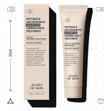 Allies of Skin Peptides &amp; Antioxidants Advanced Firming Daily Treatment with 13 Brighteners, 9 Antioxidants, 7 Firming Peptides, 5% Teprenone &amp; Ferulic Complex and 3% Biotech Algae Complex 20ml/0.67oz