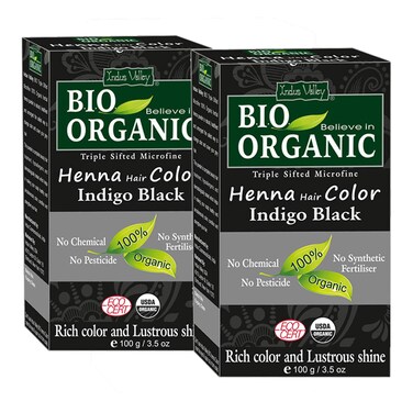 Indus Valley Bio Organic Natural Henna Hair Color Indigo Black 100gm pack of 2  100% Gray Hair Coverage And Long Lasting Hair Dye   Vegan and Cruelty-Free