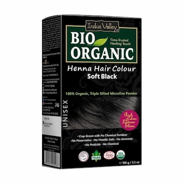Indus Valley Bio Organic Natural Henna Hair Color Soft Black 100gm  100% Gray Hair Coverage And Long Lasting Hair Dye   Vegan and Cruelty-Free