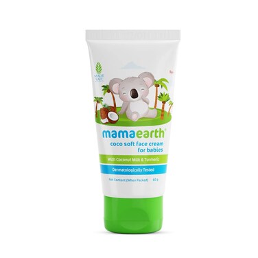 MAMAEARTH Coco Soft Face Cream for Babies   Gentle Moisturizer with Coconut Milk &amp; Turmeric   Hypoallergenic &amp; Safe for Delicate Baby Skin   2.12 Oz (60g)