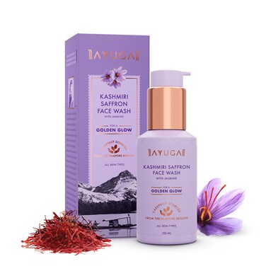 Ayuga Kashmiri Saffron Face Wash with Jasmine   Deeply Cleanses &amp; Helps Give Glowing Skin   Gentle &amp; Gel-Based Unisex Facial Cleanser   All Skin Types   3.38 Fl Oz/100ml