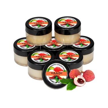Lip Balm - ★ Smoothning - ★ Lychee Flavor - ★ All Natural - ★ Pack of 8 X 10 Gms(0.35 Ounces) in Tin - Vaadi Herbals