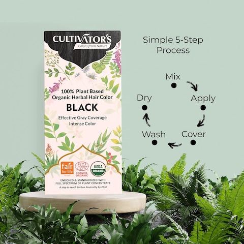 Cultivator&#39;s Organic Hair Color - Herbal Ammonia-Free Powder for Natural Hair Coloring for Women and Men, (Black) - 100g