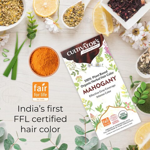 Cultivator&#39;s Organic Hair Colour - Organic Herbal Hair Colour for Women and Men - Ammonia Free Hair Colour Powder - Natural Hair Colour Without Chemical, (Mahogany) - 100g