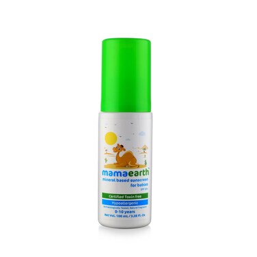 Mamaearth Mineral Based SPF 20+ Baby Sunscreen   Protects Against UV Rays &amp; Soothes Skin   with Zinc Oxide   Waterproof &amp; Safe for Delicate Skin   3.38 Fl Oz/100 ml