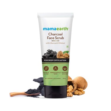 Mamaearth Charcoal Face Scrub with Walnut   Deeply Nourishes Skin   Cleanses Dirt &amp; Excess Oil   for Normal &amp; Oily Skin   3.53 Oz (100gm)