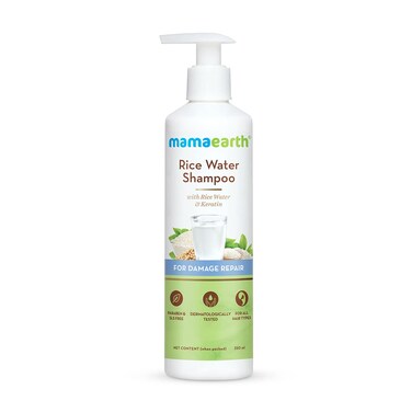 MAMAEARTH Rice Water Shampoo with Keratin for Damage Repair   Reduces Split Ends &amp; Breakage   Adds Volume to Thin Hair   Sulfate-Free Hair Care   8.45 Fl Oz (250ml)