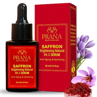 PRANA Saffron Brightening Vitamin C Face Serum - Hydrating Serum with Ayurvedic Ingredients - Blue Lotus, Vetiver, Sandalwood, Saffron - Even Skin Tone, Anti-Aging - Vegan &amp; Cruelty-Free (30ml)