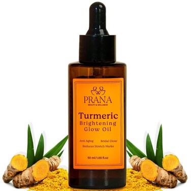 Prana Turmeric Brightening Skincare Oil - 100% Natural Body Oil for Scars &amp; Stretchmarks, Anti-aging,Moisturizer for dry skin- Face and Body Oil- All Skin Types - Vegan - 50ml -1.69 fl oz