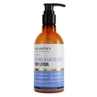 Dr. Sheth's Tea Tree &amp; Lactic Acid Exfoliating Body Lotion   Reduces Body Acne &amp; Smooths Bumpy Skin   Non Sticky Moisturizer for Oily to Normal Skin   Fragrance-Free   6.76 Fl Oz/200 ml