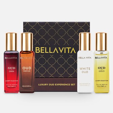 Luxury OUD Experience Eau De Parfum Gift/Discovery Set (4 x 0.68 fl. oz.)   Oud, Oud Gold, Oud Dark, White Oud   Ideal for gifting or crafting your unique scent blend