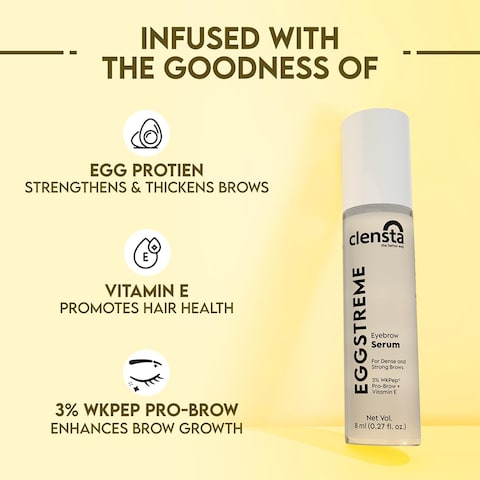 Clensta Eyebrow Growth Roll On Serum   Enriched with Vitamin E &amp; Egg Protein   Adds Strength &amp; Shine   For Fuller &amp; Thick Brows   0.27 Fl Oz/8ml