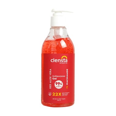 Clensta Red Aloe Vera Multipurpose Gel   for Hair, Face, &amp; Body   After Sun Care   Non Sticky Moisturizer   Skin Care for Dry Skin   10.14 Fl Oz (300ml)