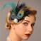 Yokawe 1920s Feather Hair Clip Elegant Black Peacock Feather Hair Clips with Pearl Gatsby Party Head Accessories for Women