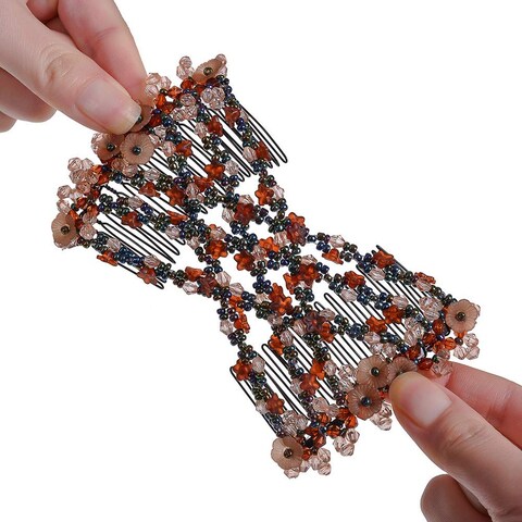 Lovef Flower Multifunction Easy Magic Hair Comb Stretchy Beaded Hair Comb in Small Beads Hairpin Plate Hair (Purple)