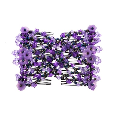 Lovef Flower Multifunction Easy Magic Hair Comb Stretchy Beaded Hair Comb in Small Beads Hairpin Plate Hair (Purple)