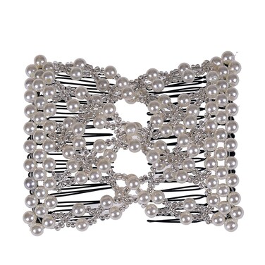 LOVEF Easy Combs Double Stretching Combs, Thick and Thin Hair, New Hair Accessory for Popular Hairstyles in Round Beads (White)