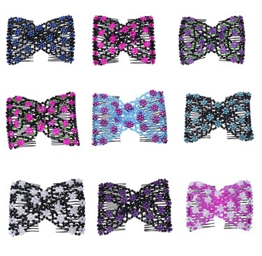 LOVEF Elastic Double Combs with Plastic Rose Flowers Hair Clips, Hair Holder/Easy Comb-8 Pcs
