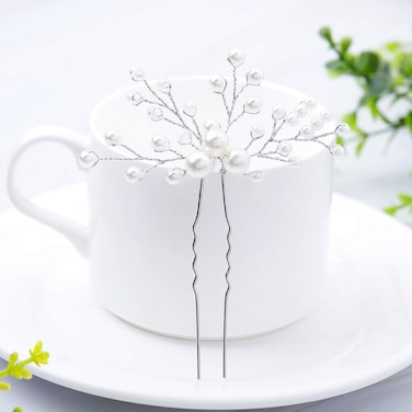 Bride Wedding Pearl Hair Pins Girls Bridal Hair Accessories Hair Piece for Women and Girls 2PCS (Silver)