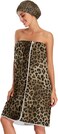 Blueangle Vintage Leopard Print Towel Wrap with Dry Hair Cap &amp; Headband for Women &ndash; Women&rsquo;s Shower &amp; Bath Wrap with Adjustable Closure