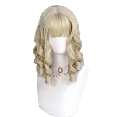 Short Blonde Wavy Wig with Bangs for Women Girl Sweet Lolita Wigs Synthetic Curly Wigs for Daily Party Use