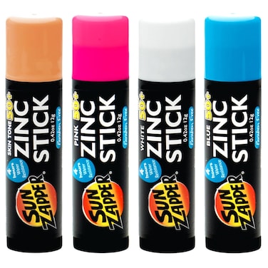 Sun Zapper Zinc Oxide Sunscreen Sticks &ndash; SPF 50+ Water Resistant &ndash; Beach Pack with 4 Colors (Light Skin Tone, Pink, White, Blue) &ndash; Broad Spectrum Sunblock for Face &amp; Body &ndash; Made in Australia