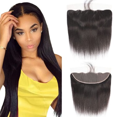 CHEEON 13x4 Transparent Lace Frontal Closure 12 inches Brazilian Straight Human Hair Frontal 150% Density Brazilian Virgin Straight Hair Frontal Closures Natural Black Color