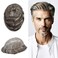 All Poly Toupee for Men Hairpieces Human Hair Replacement System 0.1mm PU Injected Mens Toupee Human Hair Natural Toupee Hair for Men 8X10",#350 Dark Brown with 50% Gray