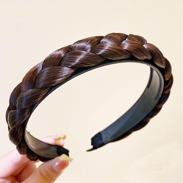 Headband 3 Strands Synthetic Hair Plaited Headband Braid Braided With Teeth Hair Band Band Beauty accessory Stretch Braid Headbands Hairpiece for Women (Dark brown-3 Strands)