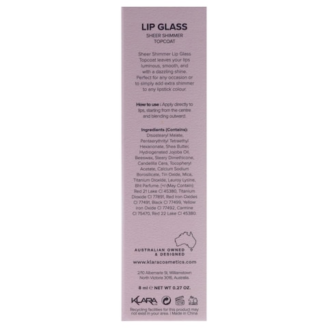 Klara Cosmetics Lip Glass Lipstick - Non-Sticky Lip Gloss for Women - Lightweight Lip Product with Shimmer Effect - 001 Clear Quartz - 0.3 oz